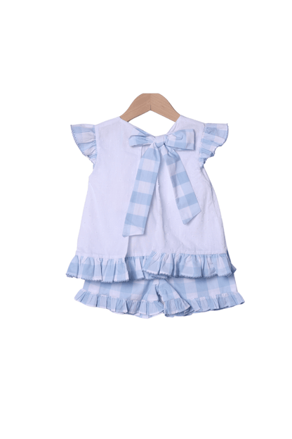 The Smocked Flamingo Apparel & Accessories Smocked I Love Daddy Blue Gingham White Swiss Dot Short Set