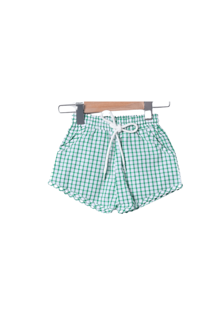 The Smocked Flamingo Apparel & Accessories Smocked I Love Mama Green Windowpane Short Set