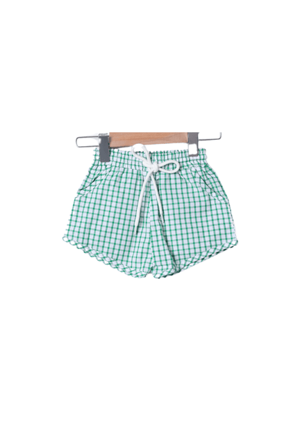 The Smocked Flamingo Apparel & Accessories Smocked I Love Mama Green Windowpane Short Set