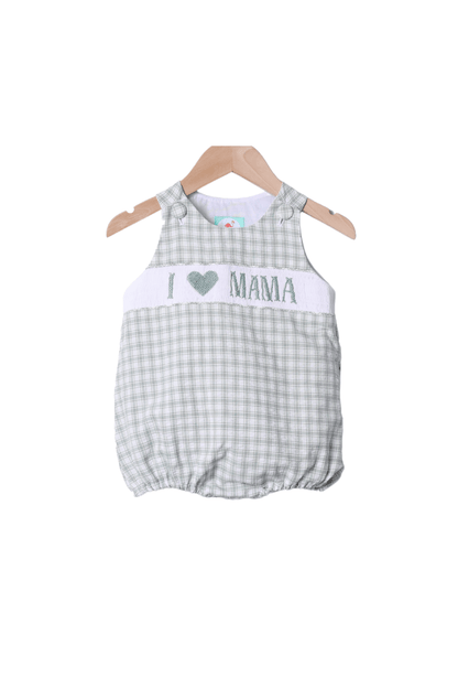 The Smocked Flamingo Apparel & Accessories Smocked I Love Mama Sage Seersucker Bubble