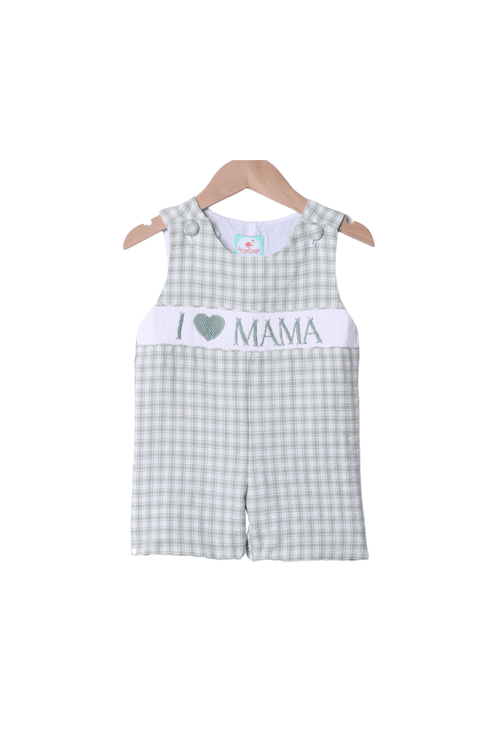 The Smocked Flamingo Apparel & Accessories Smocked I Love Mama Sage Seersucker Jon Jon