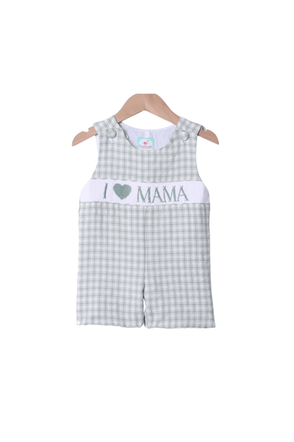 The Smocked Flamingo Apparel & Accessories Smocked I Love Mama Sage Seersucker Jon Jon