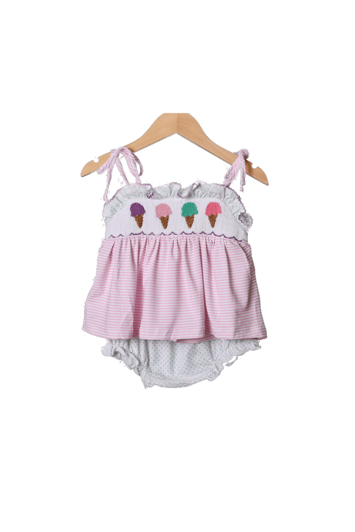 The Smocked Flamingo Apparel & Accessories Smocked Ice Cream Stripe Bloomer Set