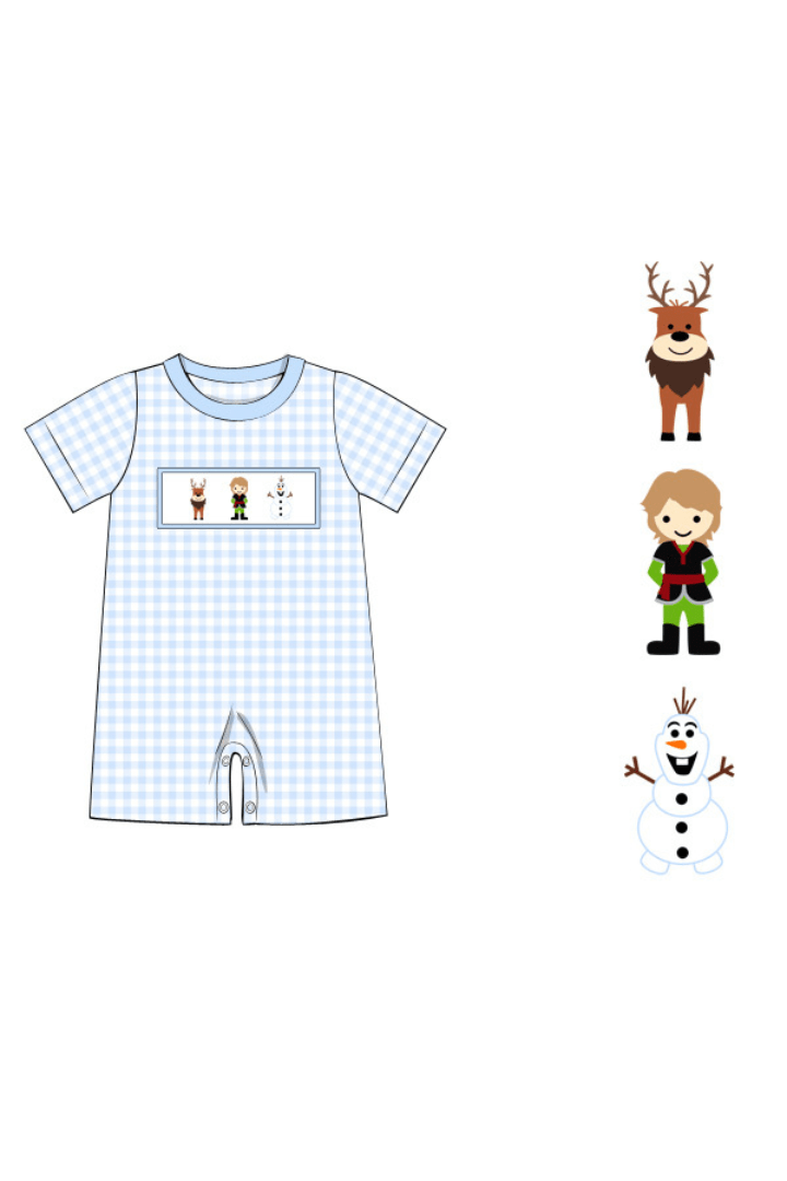 The Smocked Flamingo Apparel & Accessories Smocked Ice Prince Blue Gingham Knit Romper