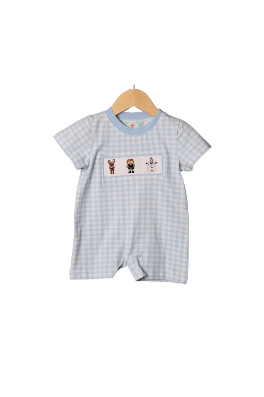 The Smocked Flamingo Apparel & Accessories Smocked Ice Prince Blue Gingham Knit Romper