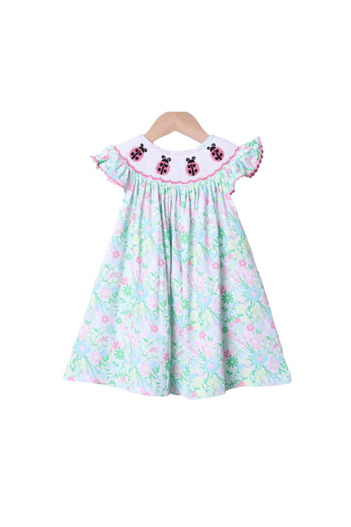 The Smocked Flamingo Apparel & Accessories Smocked Lady Bug Ellie Floral Dress