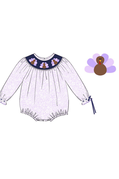 The Smocked Flamingo Apparel & Accessories Smocked Lavender Floral Turkey Bubble