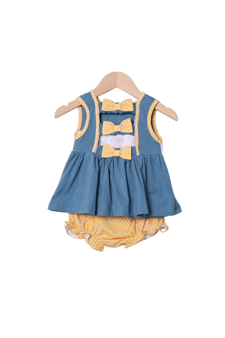 The Smocked Flamingo Apparel & Accessories Smocked Lion and Friends Stone Blue Bloomer Set
