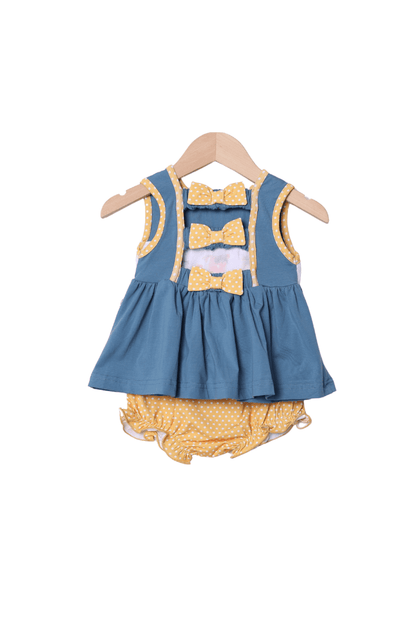 The Smocked Flamingo Apparel & Accessories Smocked Lion and Friends Stone Blue Bloomer Set