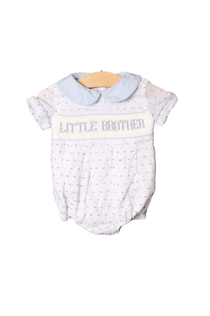 The Smocked Flamingo Apparel & Accessories Smocked Little Brother Blue Swiss Dot Bubble