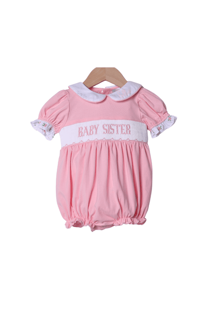 The Smocked Flamingo Apparel & Accessories Smocked Little Sister Floret Pink Knit Bubble