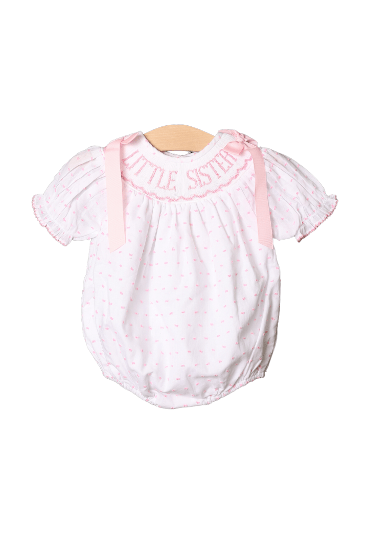 The Smocked Flamingo Apparel & Accessories Smocked Little Sister Pink Swiss Dot Bubble