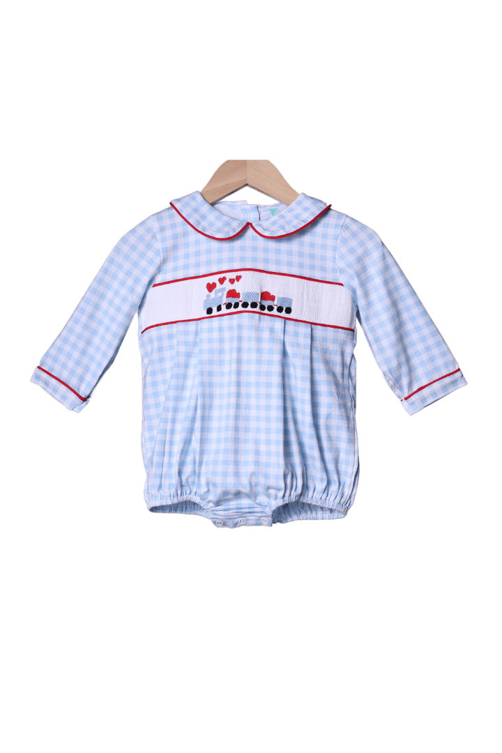 The Smocked Flamingo Apparel & Accessories Smocked Love Train Blue Gingham Bubble