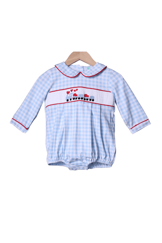 The Smocked Flamingo Apparel & Accessories Smocked Love Train Blue Gingham Bubble