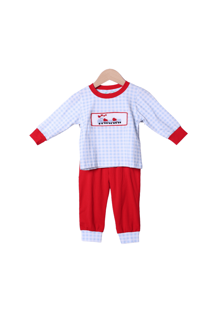 The Smocked Flamingo Apparel & Accessories Smocked Love Train Gingham Jogger Set