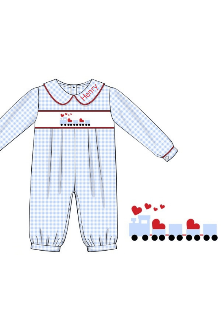 The Smocked Flamingo Apparel & Accessories Smocked Love Train Gingham Romper