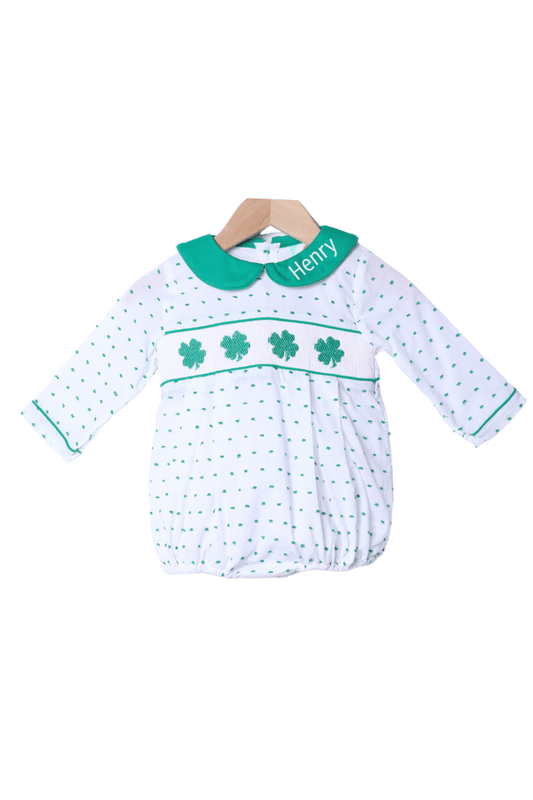 The Smocked Flamingo Apparel & Accessories Smocked Lucky Charm Green Swiss Dot Bubble