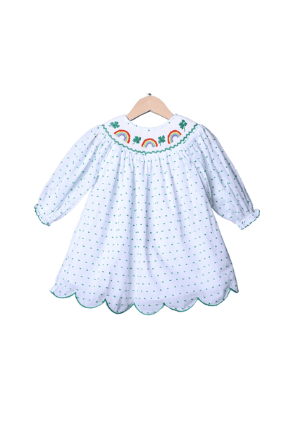 The Smocked Flamingo Apparel & Accessories Smocked Lucky Rainbow Swiss Dot Dress