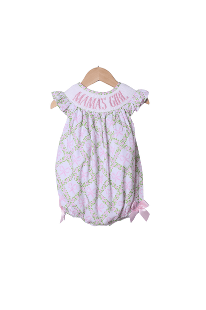 The Smocked Flamingo Apparel & Accessories Smocked Mama's Girl Pink Bow Trellis Bubble