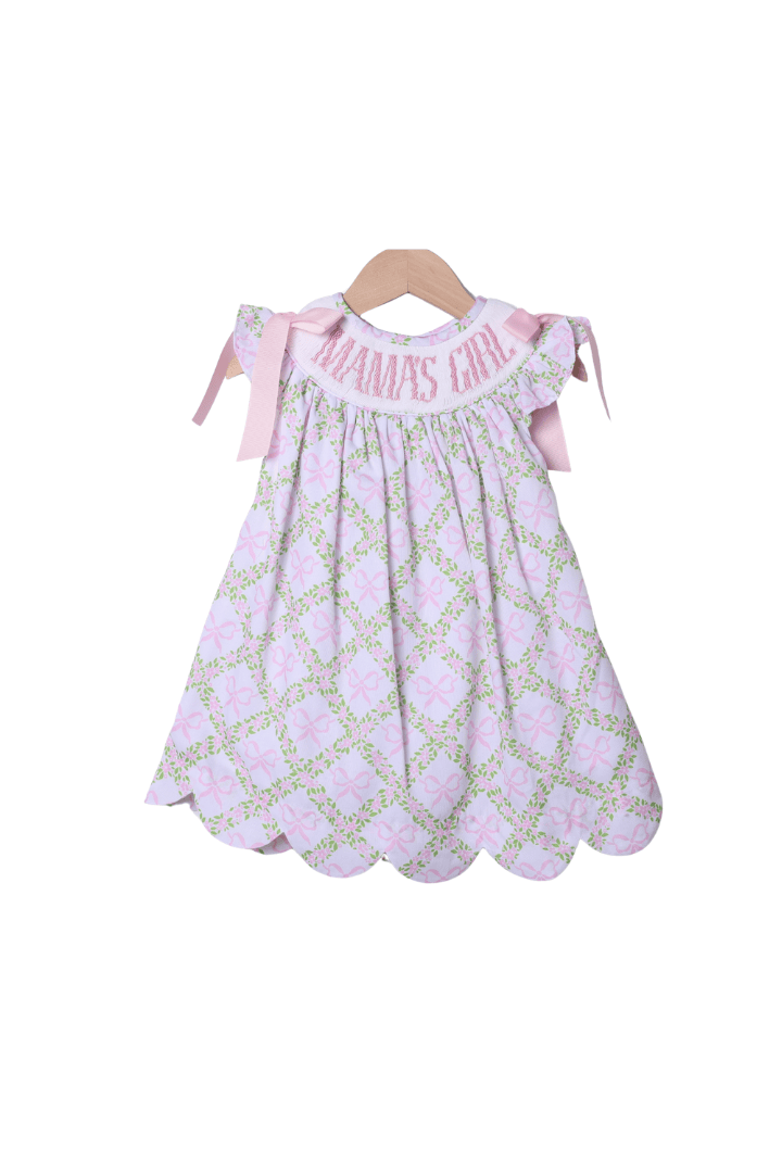 The Smocked Flamingo Apparel & Accessories Smocked Mama's Girl Pink Bow Trellis Dress