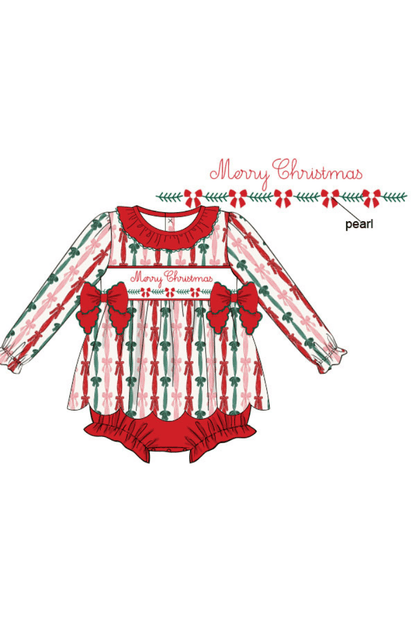 The Smocked Flamingo Apparel & Accessories Smocked Merry Christmas Holly Scalloped Skirted Bubble