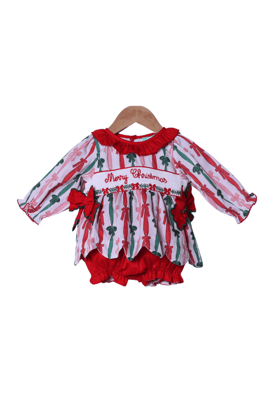 The Smocked Flamingo Apparel & Accessories Smocked Merry Christmas Holly Scalloped Skirted Bubble