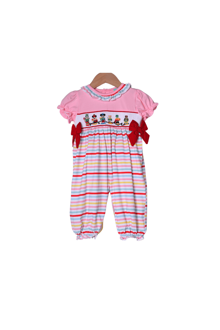 The Smocked Flamingo Apparel & Accessories Smocked Merry Mouse Friends Striped Bow Romper