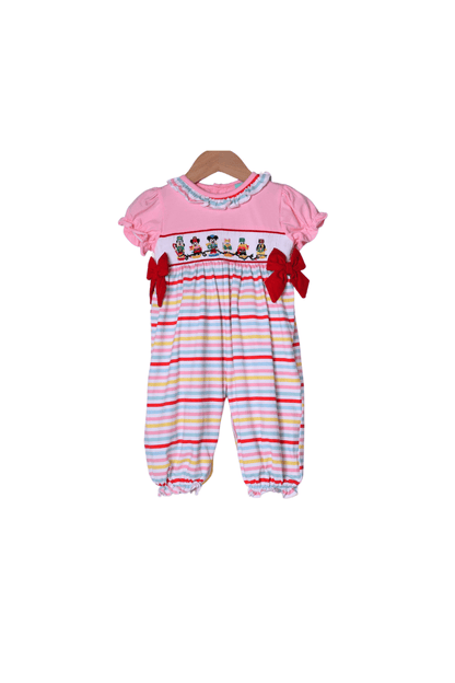 The Smocked Flamingo Apparel & Accessories Smocked Merry Mouse Friends Striped Bow Romper