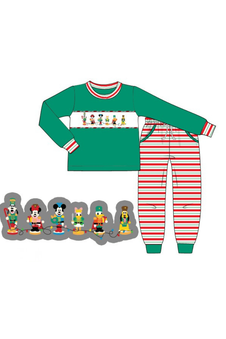 The Smocked Flamingo Apparel & Accessories Smocked Merry Mouse Friends Striped Jogger Set