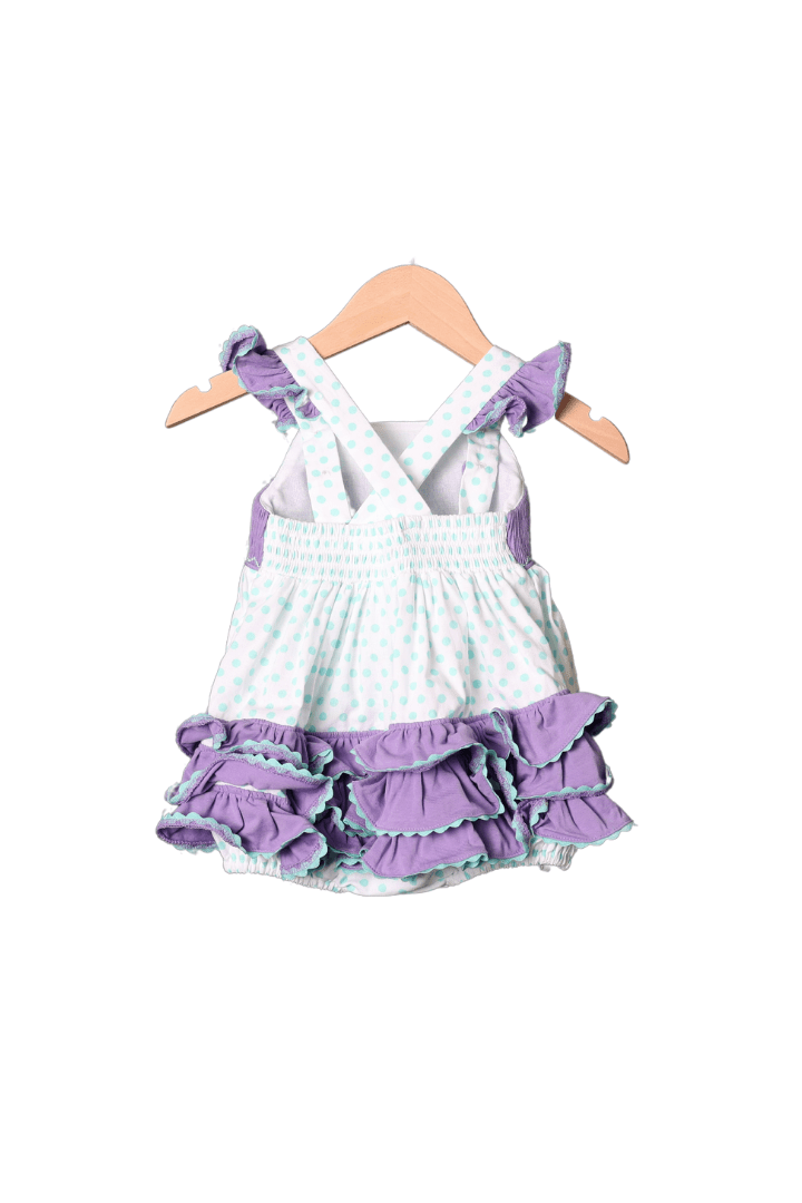 The Smocked Flamingo Apparel & Accessories Smocked Monsters Mint and Lavender Ruffle Bubble