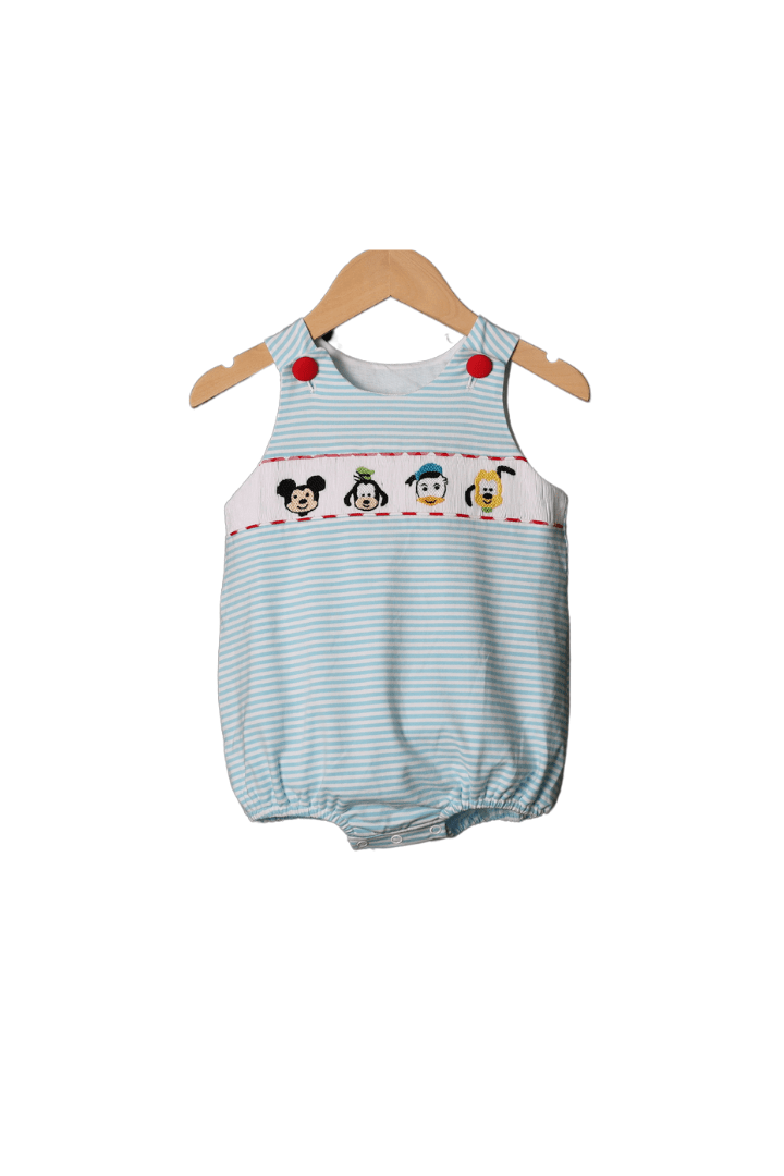 The Smocked Flamingo Apparel & Accessories Smocked Mouse and Friends Blue Stripe Bubble