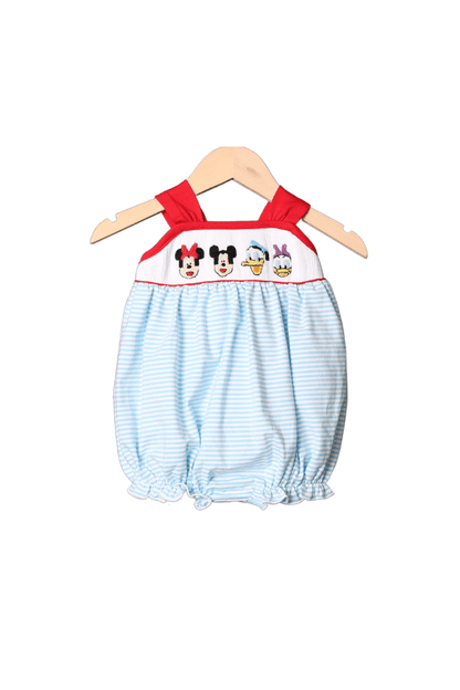 Smocked Mouse and Friends Red/Blue Stripe Bubble 9M