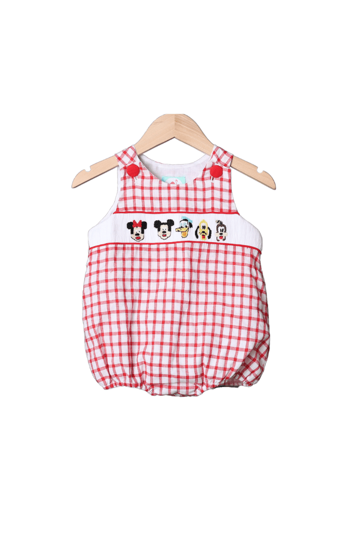 The Smocked Flamingo Apparel & Accessories Smocked Mouse and Friends Red Windowpane Bubble