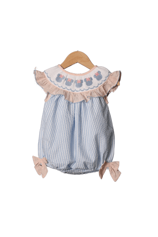 The Smocked Flamingo Apparel & Accessories Smocked Mouse Blue Seersucker Bow Bubble