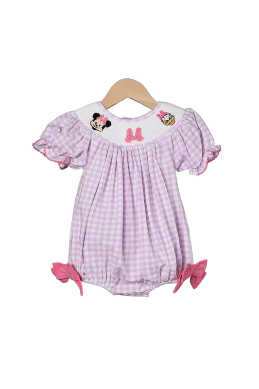 The Smocked Flamingo Apparel & Accessories Smocked Mouse Bow Lavender Gingham Bubble