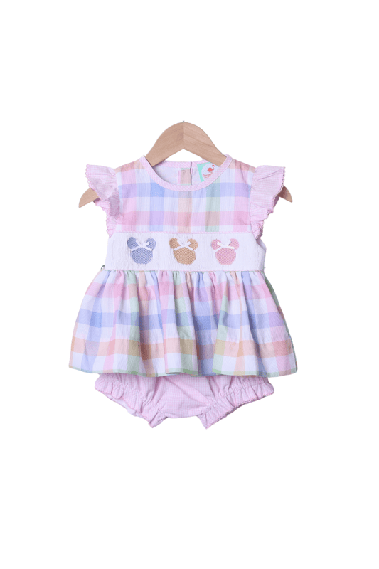 The Smocked Flamingo Apparel & Accessories Smocked Mouse Pastel Gingham Bloomer Set