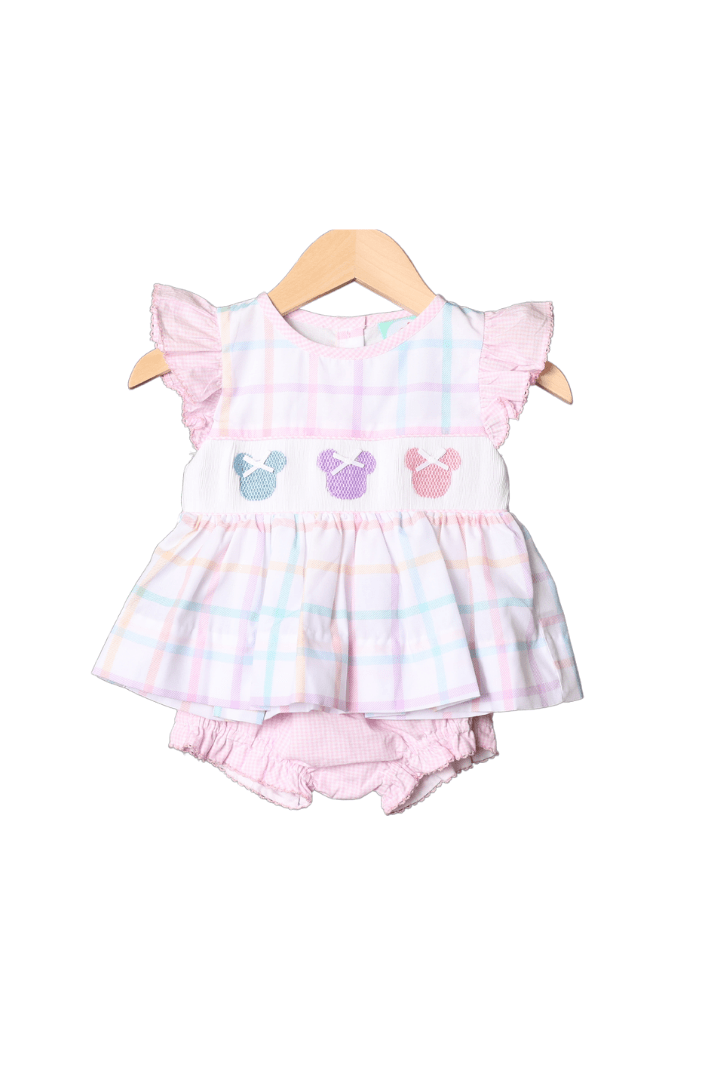 The Smocked Flamingo Apparel & Accessories Smocked Mouse Pastel Plaid Bloomer Set