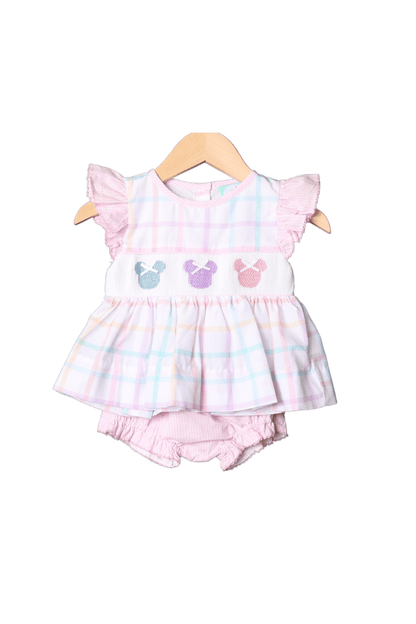 The Smocked Flamingo Apparel & Accessories Smocked Mouse Pastel Plaid Bloomer Set