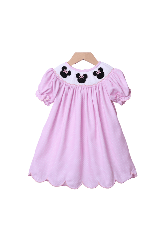 The Smocked Flamingo Apparel & Accessories Smocked Mouse Pink Bitty Dot Dress