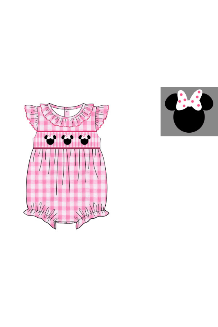 The Smocked Flamingo Apparel & Accessories Smocked Mouse Pink Gingham Seersucker Bubble