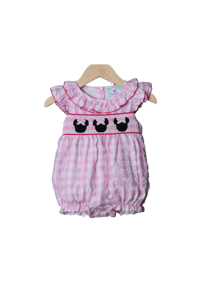 The Smocked Flamingo Apparel & Accessories Smocked Mouse Pink Gingham Seersucker Bubble