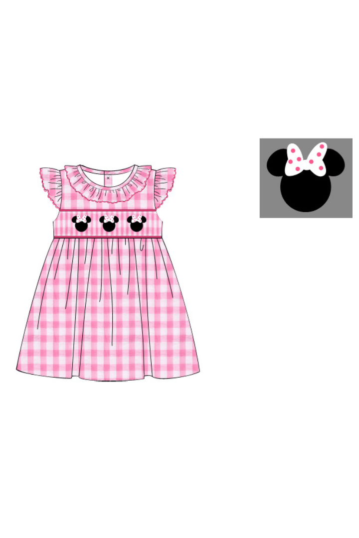 The Smocked Flamingo Apparel & Accessories Smocked Mouse Pink Gingham Seersucker Dress