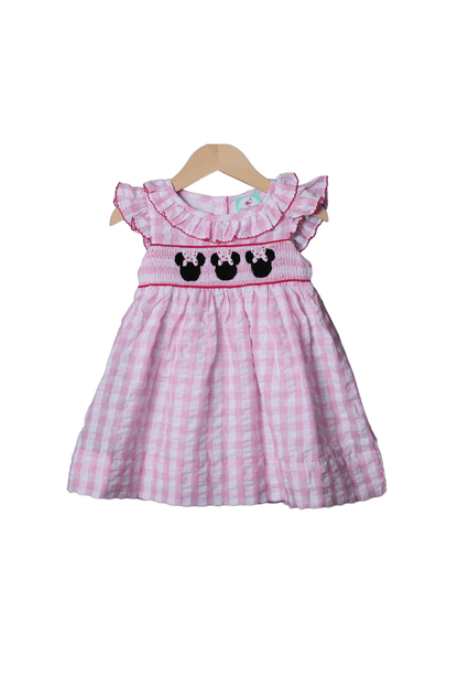 Smocked Mouse Pink Gingham Seersucker Dress 18M