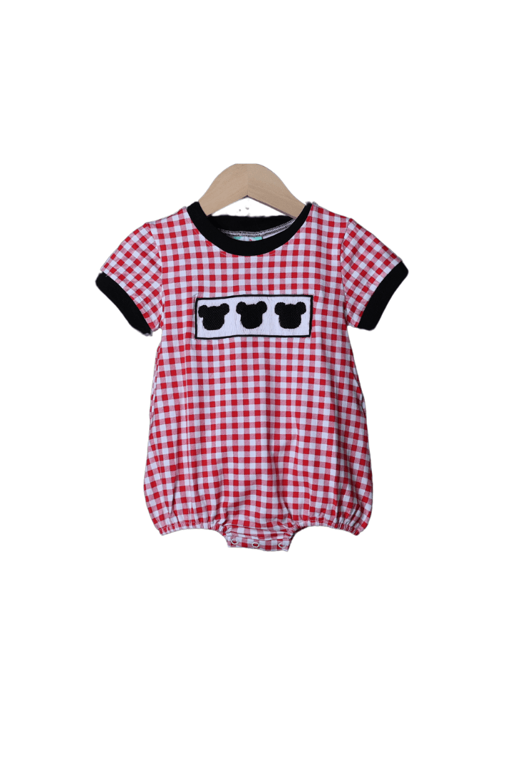 The Smocked Flamingo Apparel & Accessories Smocked Mouse Red/Black Gingham Knit Bubble