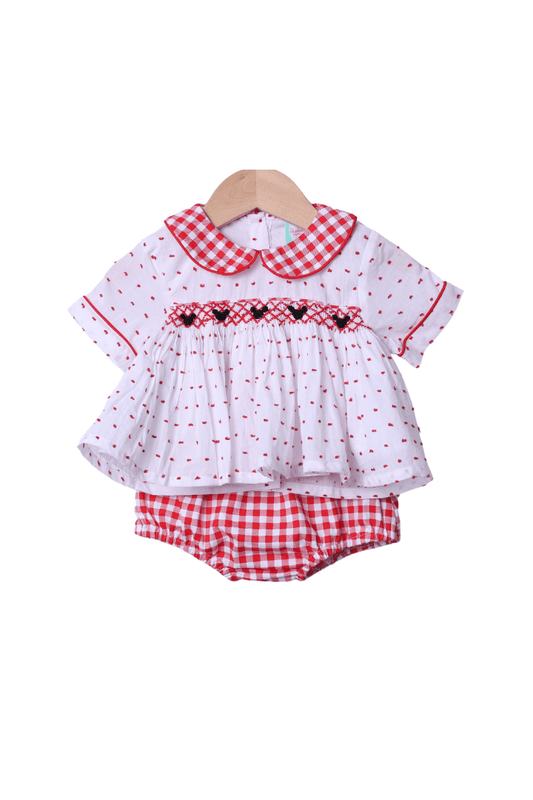 The Smocked Flamingo Apparel & Accessories Smocked Mouse Red Gingham Swiss Dot Diaper Set