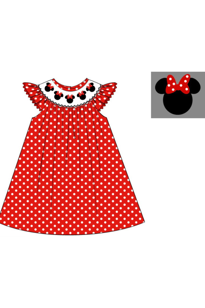 The Smocked Flamingo Apparel & Accessories Smocked Mouse Red Polka Dot Dress