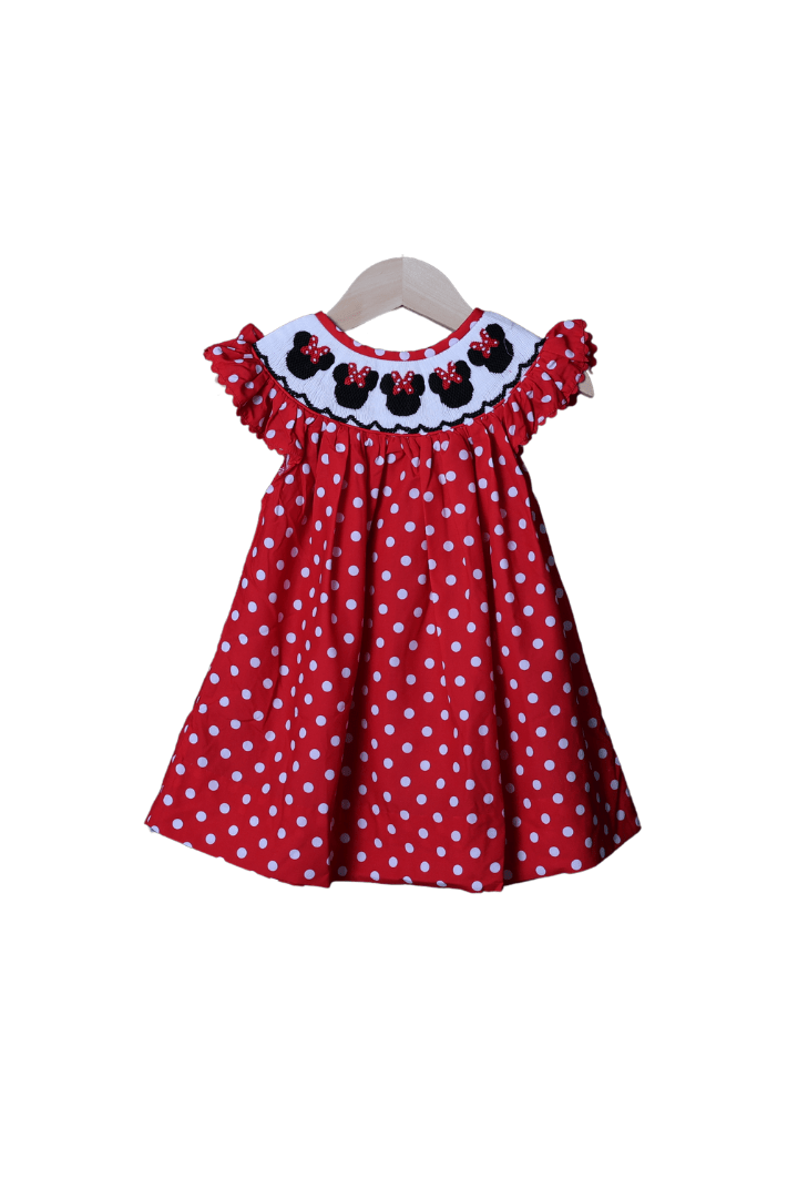 The Smocked Flamingo Apparel & Accessories Smocked Mouse Red Polka Dot Dress