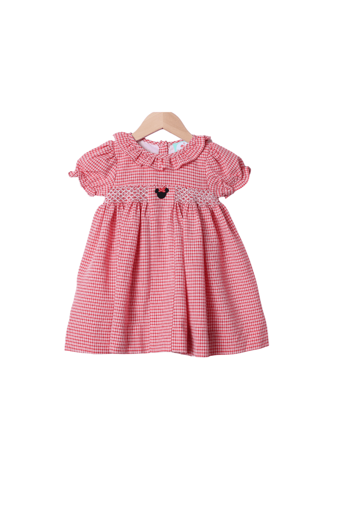 The Smocked Flamingo Apparel & Accessories Smocked Mouse Red Seersucker Dress