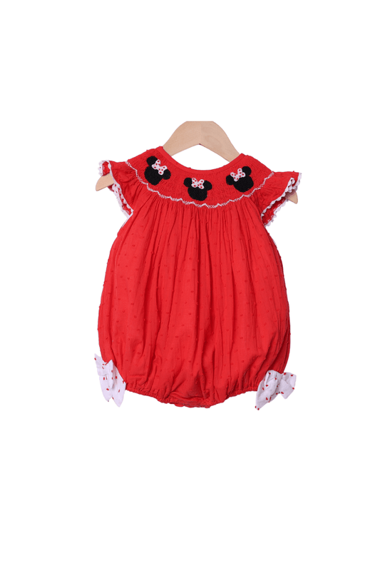 The Smocked Flamingo Apparel & Accessories Smocked Mouse Red Swiss Dot Bubble