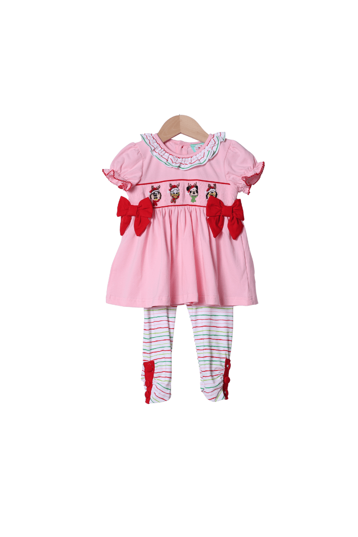 The Smocked Flamingo Apparel & Accessories Smocked Mouse Reindeer Friends Striped Pant Set